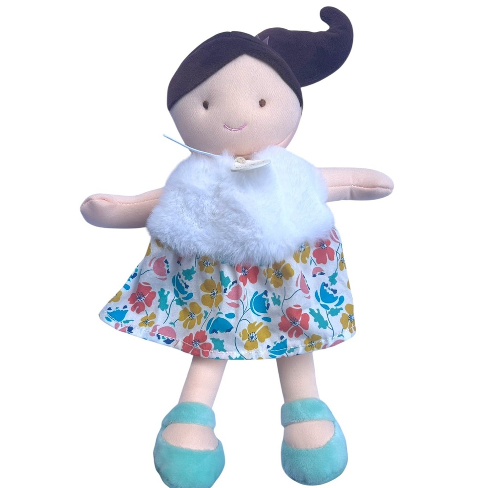 JoLiJou Paris Baby Cloth Doll Demoiselle Pretty Green Print Doudou et Compagnie